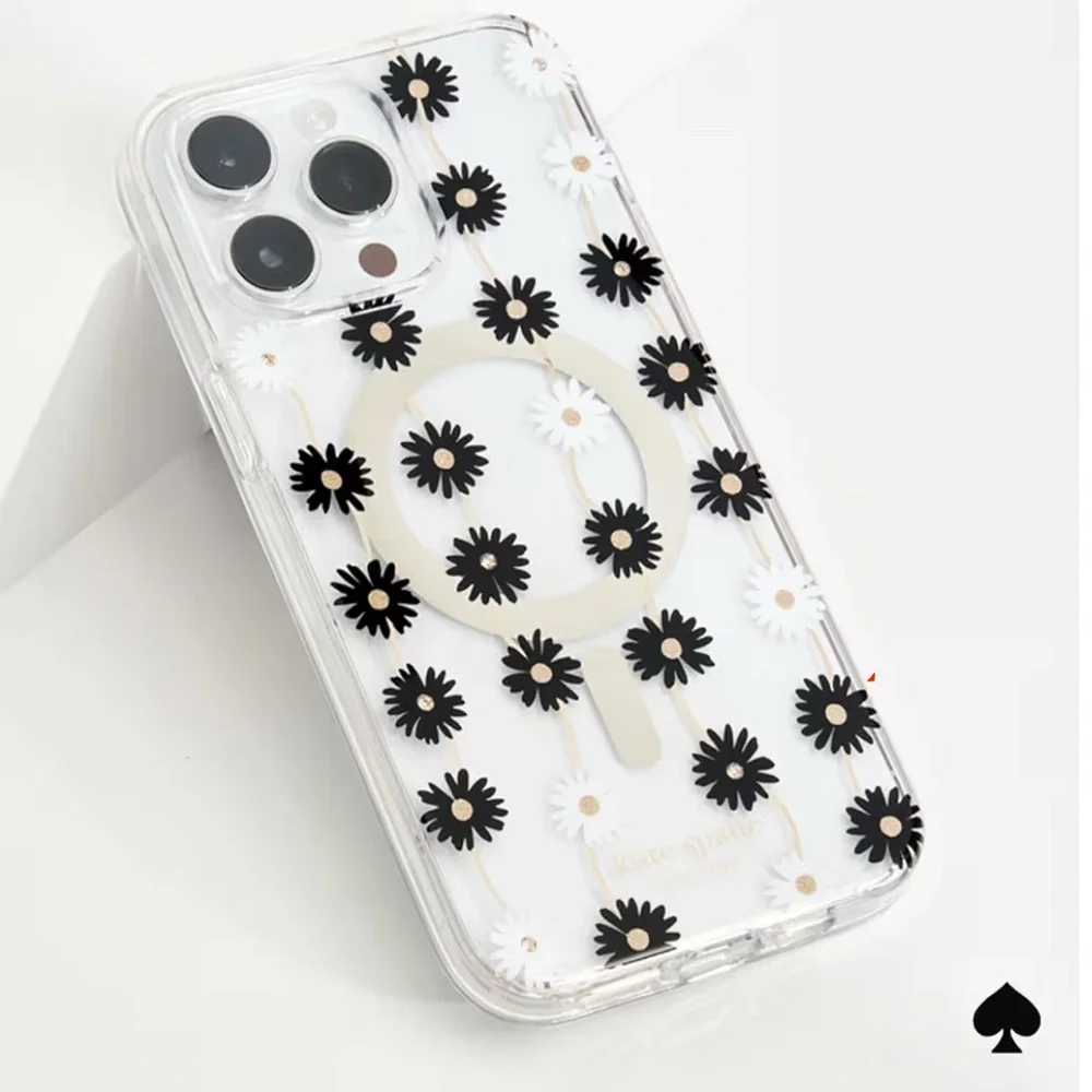 ♠️Kate Spade♠️ iPhone 14‎ Pro Max black & white daisy chain clear phone case D9
